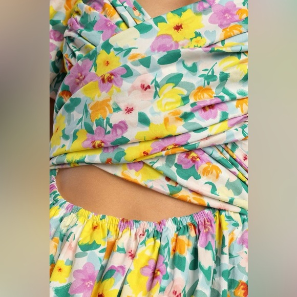 Lulus Attract Attention Multi Floral Puff Sleeve Tie-Front Mini Dress Women’s S - Picture 5 of 13